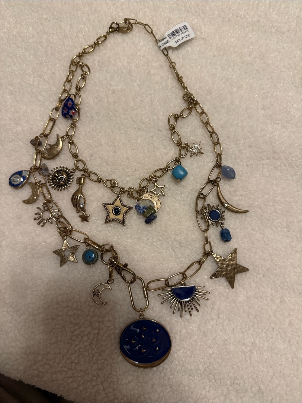 Free People Gold-Tone Star Maximillian Multi-Charm Blue Celestial Necklace